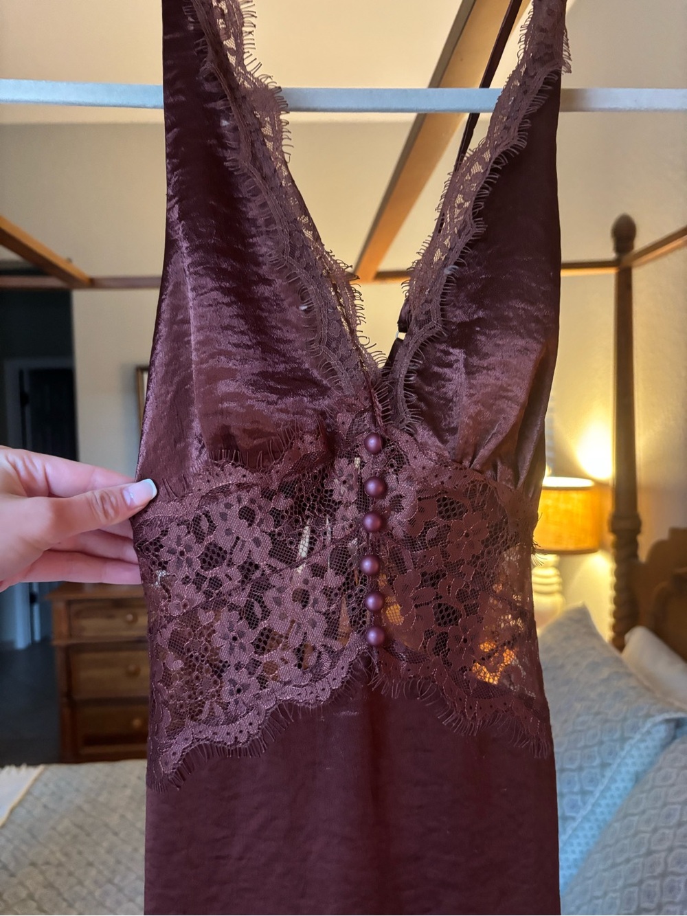 Hello Molly Rust Lace Trim Satin Maxi Dress - Picture 3 of 7